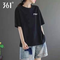 361°黑色棉质短袖t恤女2024秋季圆领宽松遮肉女装小个子女式上衣