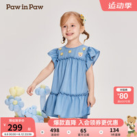 PawinPaw卡通小熊童装2024年夏季女宝牛仔连衣裙 Indigo牛仔蓝色/55 100