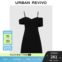 UR2024秋季新款女装法式设计感小黑裙吊带连衣裙UWG740182 正黑