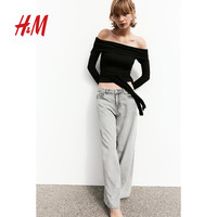 H&M女装2024秋季新款小个子宽松低腰阔腿牛仔裤1237428 浅灰色 1