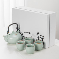 祥业中式汝窑提梁壶茶具套装家用功夫泡茶壶茶杯喝茶泡茶装备 汝窑(天青)提梁壶5件套礼盒装