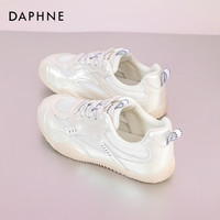 达芙妮银色德训鞋女2024夏季透气运动休闲鞋网面小白鞋配裙子