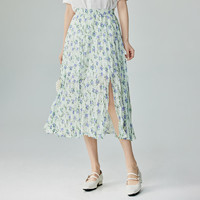 茵曼（INMAN）田园度假开叉碎花裙女2024夏季法式温柔甜美中长A字半身裙子 浅紫花颂 S