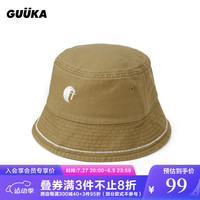 古由卡(GUUKA)美式复古做旧渔夫帽男潮 宽帽檐户外遮阳刺绣帽子百搭 黄卡其 均码