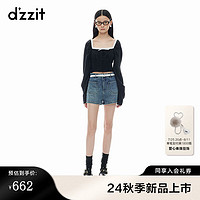 DZZIT地素短裤2024秋季水洗工艺丹宁潮流牛仔裤女 蓝色 M