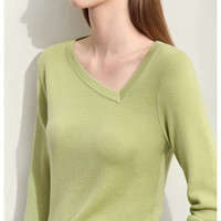 AMII2024早秋简约通勤风不对称斜V领长袖毛衣女修身12423001 牛油果绿 155/80A/S
