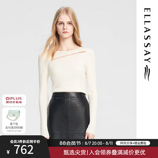 歌力思（ELLASSAY）2024秋季绵羊毛雅致镂空手工钉珠针织衫女EWB353M02600 纯净白 L