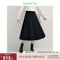 茵曼（INMAN）复古通勤半身裙2024秋季女装松紧腰遮胯显瘦中长款A字裙 黑色 XL