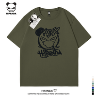HI PANDA你好熊猫青少年t恤男短袖重磅纯棉宽松百搭初高中生运动休闲体恤 【纯棉】-军绿#JDP涂鸦黑 XL【棉柔细腻 亲肤透气】