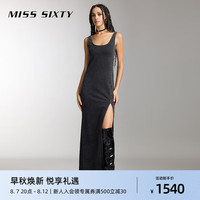 MISS SIXTY2024秋季牛仔连衣裙女性感开衩解构式复古水洗 黑灰 L
