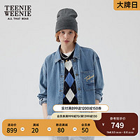 Teenie Weenie小熊2024年早秋短款牛仔衬衫式外套小个子复古女 中蓝色 165/M