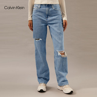 Calvin Klein Jeans24秋季新款女士复古潮流ck破洞高腰宽松微弹牛仔裤J224667 1AA-牛仔浅蓝