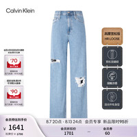 Calvin Klein Jeans24秋季新款女士复古潮流ck破洞高腰宽松微弹牛仔裤J224667 1AA-牛仔浅蓝