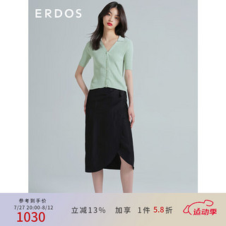 ERDOS 春夏小翻领气质通勤修身抽条半袖女针织开衫 雾绿色 1