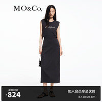 MO&Co.2024夏新品宽肩无袖捏褶收腰棉质连衣裙T恤裙MBD2DRST75 钢灰色