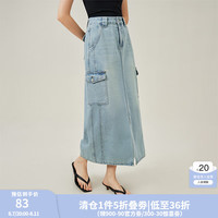 范思蓝恩直筒牛仔裙子女2024夏休闲工装中长款半身裙12485 牛仔蓝 S
