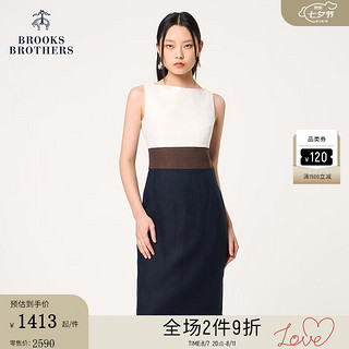 Brooks Brothers BrooksBrothers）女士24早春亚麻撞色无袖圆领连衣裙 B475-蓝白棕撞色 4