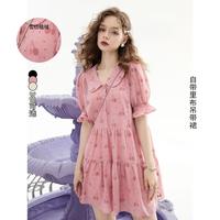 兔子好富有2024夏款宫廷风a字连衣裙女重工层次感气质裙子