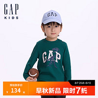 Gap【大小童同款】男童2024秋季印花长袖T恤儿童装上衣642625 绿色 110cm(4-5岁) 亚洲尺码