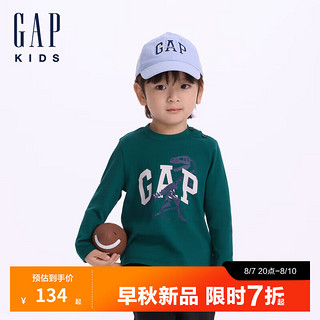 Gap【大小童同款】男童2024秋季印花长袖T恤儿童装上衣642625 绿色 130cm(8-9岁) 亚洲尺码