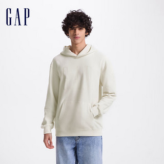 Gap 盖璞 男女装2024初秋新款字母logo印花连帽抓绒长袖口袋卫衣上衣609135 米白色