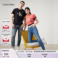 Calvin Klein Jeans夏季男女中性舒适ck纯棉字母叠印通勤短袖T恤J320770 BEH-太空黑 M  （135-150斤）