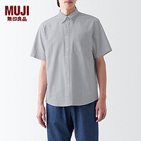 无印良品（MUJI）男式 棉水洗牛津纽扣领短袖衬衫 休闲百搭 纯棉全棉 男士衬衣外套 浅灰色 S（165/84A）