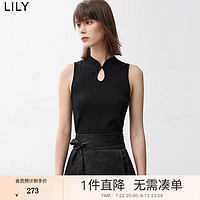 丽丽 LILY2024秋新中式镂空旗袍领无袖百搭背心针织衫 510黑 S