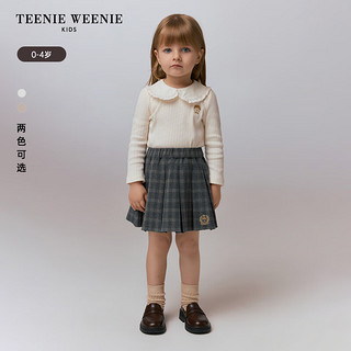 Teenie Weenie Kids小熊童装24秋季女宝宝舒适花边翻领刺绣T恤 燕麦色 110cm