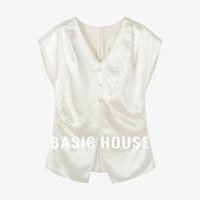 百家好(Basic House)休闲百搭潮流宽松显瘦夏季V领短袖衬衫女B0624S5J292 珍珠白 S
