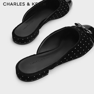 CHARLES&KEITH24秋季拼色蝴蝶结圆头平底一脚蹬穆勒拖鞋女CK1-70381057 BLACK TEXTURED黑色纹理 40