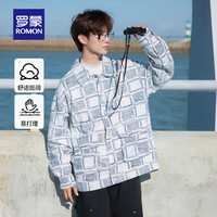 罗蒙(ROMON)男士翻领夹克2024秋季新款时尚潮流日系休闲格子外套男