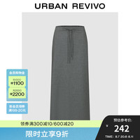 UR2024秋季新款女装高智感通勤开衩系绳直筒长半裙UWG540089 暖灰