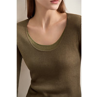 AMII2024早秋通勤舒适时尚假两件拼接U领长袖毛衣女显瘦12443034 橄榄色 155/80A/S