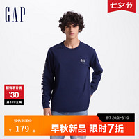 Gap男女装2024初秋字母logo纯棉长袖T恤简约宽松上衣638812 海军蓝 175/96A(L) 亚洲尺码