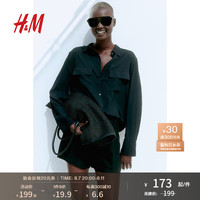 H&M女装2024秋季新款绉织有领衬衫1243139 黑色 1