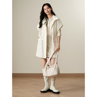 玖姿·安娜蔻摩登复古设计感连肩袖抽绳风衣外套女装2024秋季 米色 M