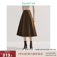 茵曼（INMAN）复古通勤半身裙2024秋季女装松紧腰遮胯显瘦中长款A字裙 棕色 L