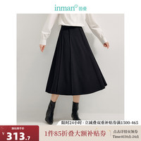 茵曼（INMAN）复古通勤半身裙2024秋季女装松紧腰遮胯显瘦中长款A字裙 黑色 M