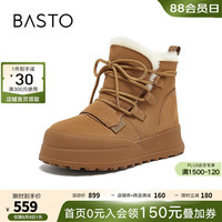 百思图2024冬季时尚户外雪地靴厚底女短靴L3228DD4 驼色 34