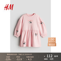 H&M童装女婴2024夏季新款棉质灯笼袖印花卫衣连衣裙1241424 浅粉色/米妮老鼠