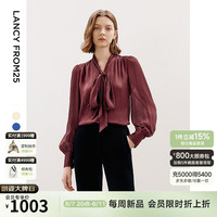 朗姿复古法式长袖飘带领设计感衬衣上衣女2024年秋季新款气质衬衫