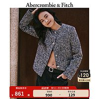 ABERCROMBIE & FITCH女装 24秋冬时尚休闲复古潮流无领花呢夹克KI144-4124 灰色 S (165/92A)