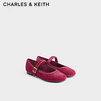 CHARLES&KEITH24秋CK1-71720047-1复古浅口丝绒平底玛丽珍鞋 粉红色Pink 35