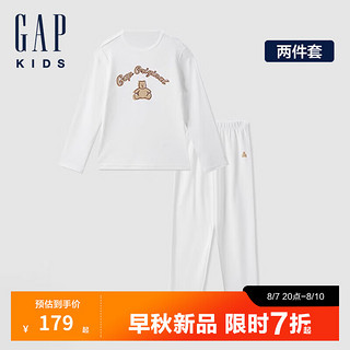 Gap男童2024初秋小熊印花睡衣套装儿童装家居服两件套646197 牛奶白 120cm(6-7岁) 亚洲尺码