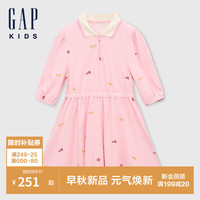 GAP女童2024初秋满印翻领泡泡袖中袖连衣裙可爱儿童装642650 粉色 140cm(10-11岁) 亚洲尺码