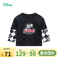 迪士尼宝宝童装男女儿童时尚舒适休闲百搭柔暖透气长袖T恤24年秋 223S1735男童碳黑 110