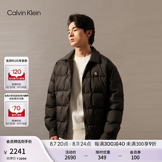 Calvin Klein Jeans【防泼水】24秋季男士ck格子绗缝翻领鸭绒羽绒服J32680 BEH-太空黑 S