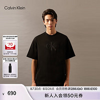 Calvin Klein Jeans24秋季男士简约ck刺绣通勤净色纯棉圆领短袖T恤40EM290 UB1-太空黑 XL