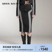 MISS SIXTY2024秋季新款牛仔半身裙女复古机能运动风性感开衩长裙 黑灰